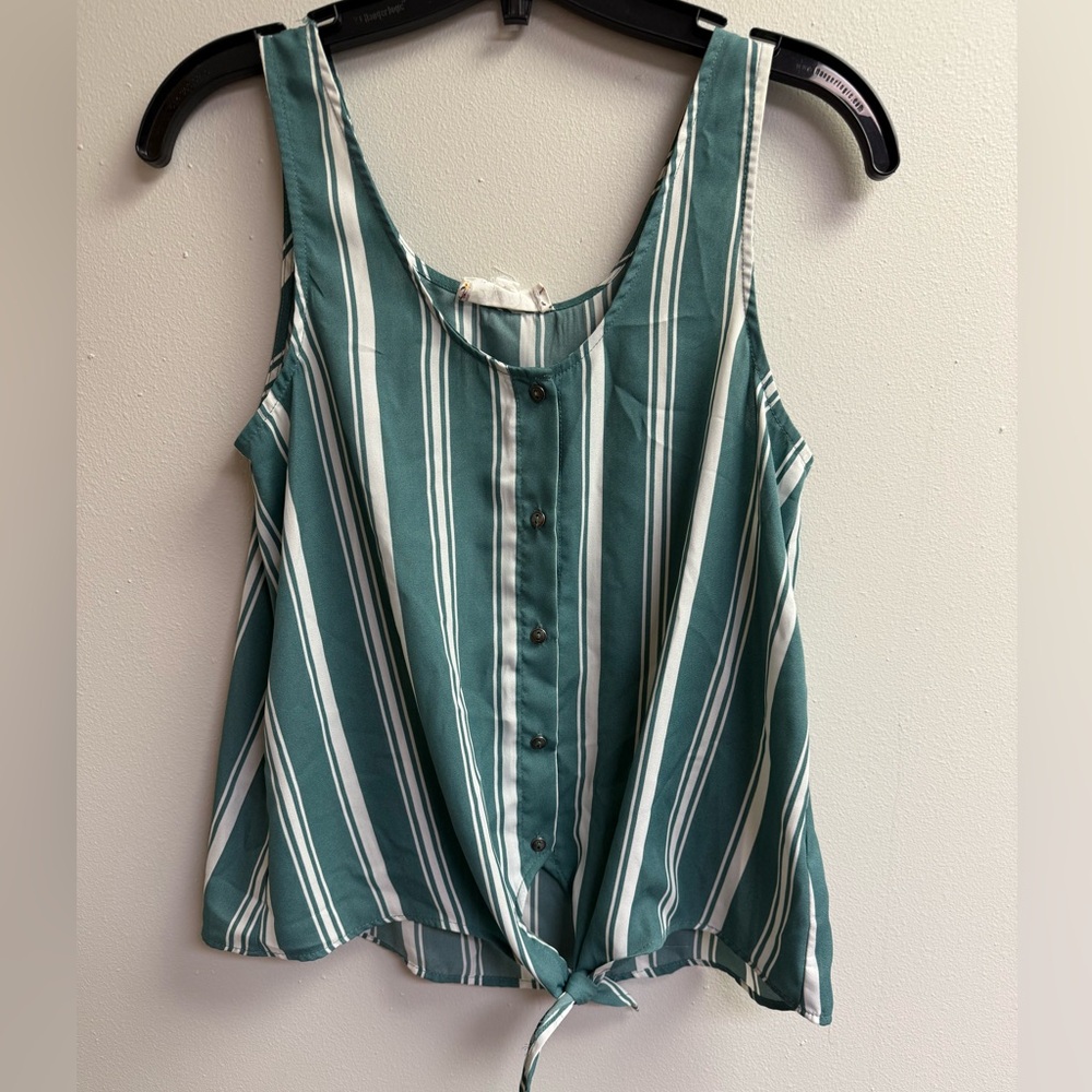 Pink Rose Teal & White Striped Tie-Front Tank